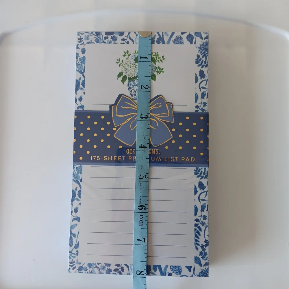 OCS Designs List Pad 175 Sheets Sapphire Splendor Floral Notepad Blue White 8
